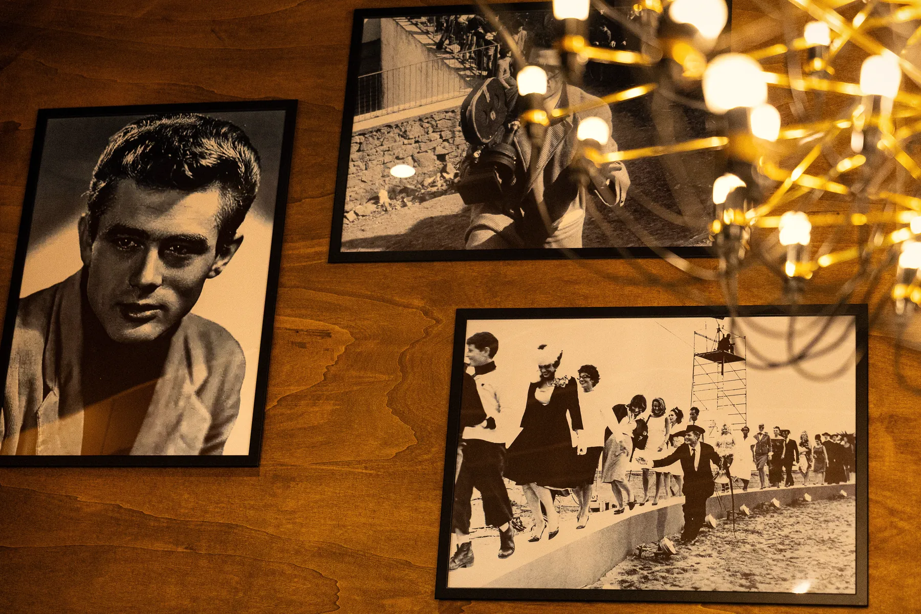 Fotografie in bianco e nero sotto i lampadari